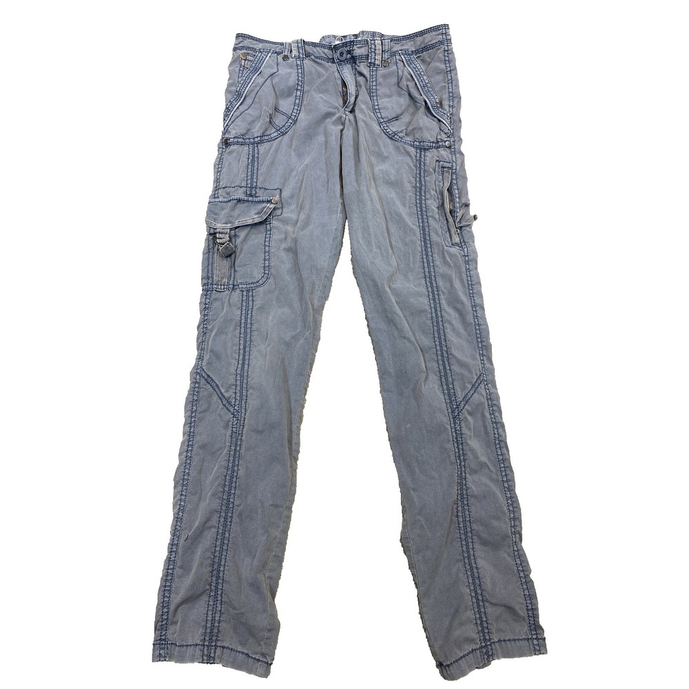 Fresh Produce Cargo Pants Women's 29 Blue Faded Cotton Adjustable Waist Slim Fit